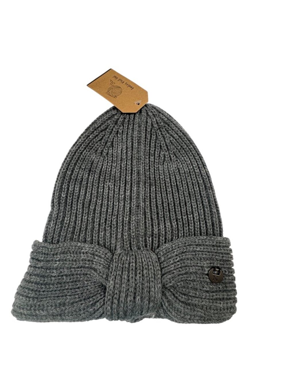 Hat - Winter Woven Wool - Gray W/ Bow Detail - Nollia -NWT